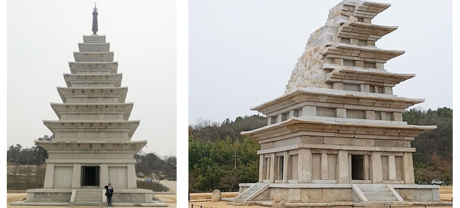 복원된 미륵사지 석탑(동)의 모습 Ⓒ김경민, 복원된 미륵사지 석탑(서)의 모습 Ⓒ김경민