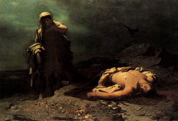 폴리네이케스의 시체 앞에 선 안티고네(이미지 출처: 위키백과)