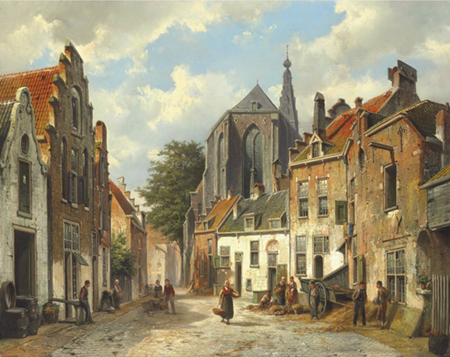 화창한 어느 날 한 네덜란드 시골 거리의 마을사람들(Townspeople on a sunny Dutch street) 1869년,  캔버스에 유채
