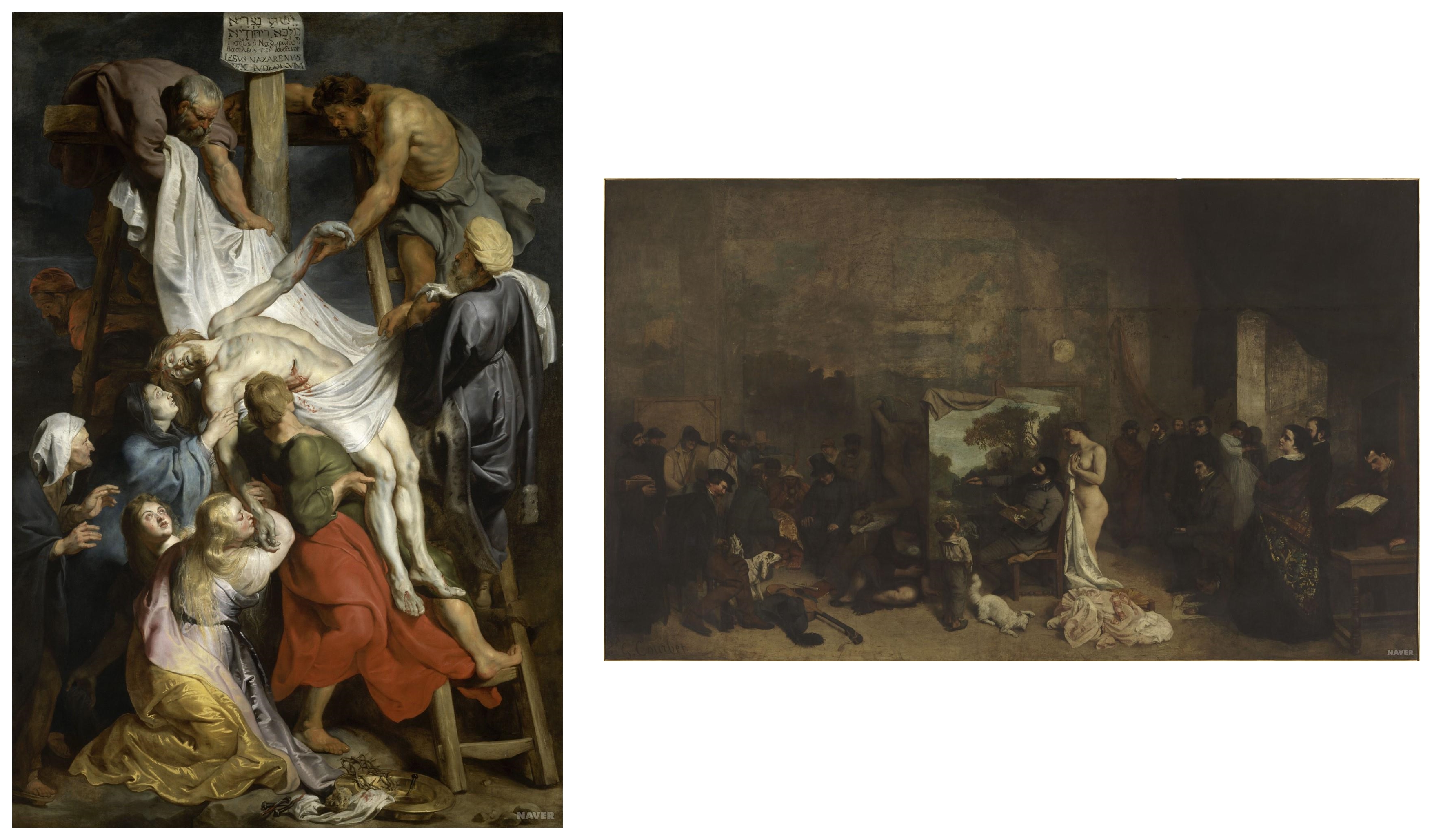 루벤스(1577~1640) 십자가에서 내림(Descent from the Cross) (출처: 위키백과)/ 쿠르베(1819~1877) 화가의 아틀리에 (출처: 위키백과)