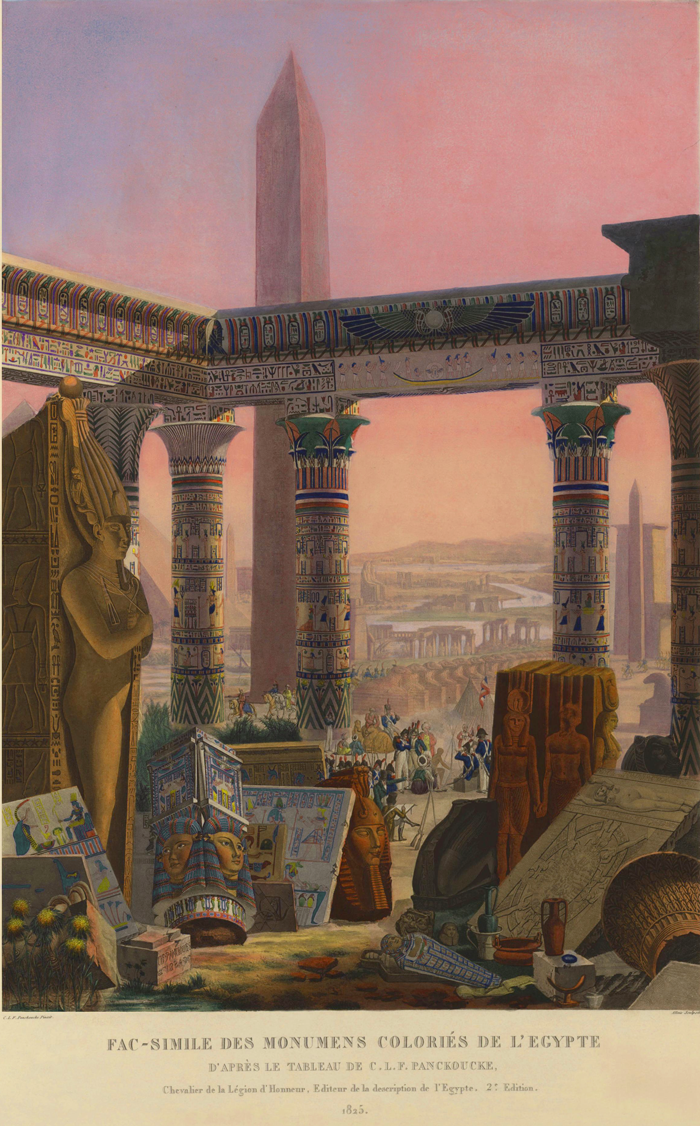 나폴레옹의 이집트 원정에는 167명의 학자들이 동행했는데, 그들은 프랑스로 돌아온 뒤에 <이집트지 (Description de l'Égypte)>라는 일종의 이집트에 관한 백과사전을 출간했다. 당시로서는 최고 수준의 내용과 아름다운 삽화로 가득한 이 문헌은 유럽 지식인 사회에 ‘이집트 열풍’을 불러 일으켰다. (이미지 출처 : wiki commons)
