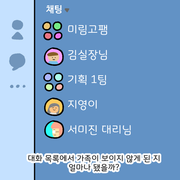 채팅 목록 대화 목록에서 가족이 보이지 않게 된 지 얼마나 됐을까?