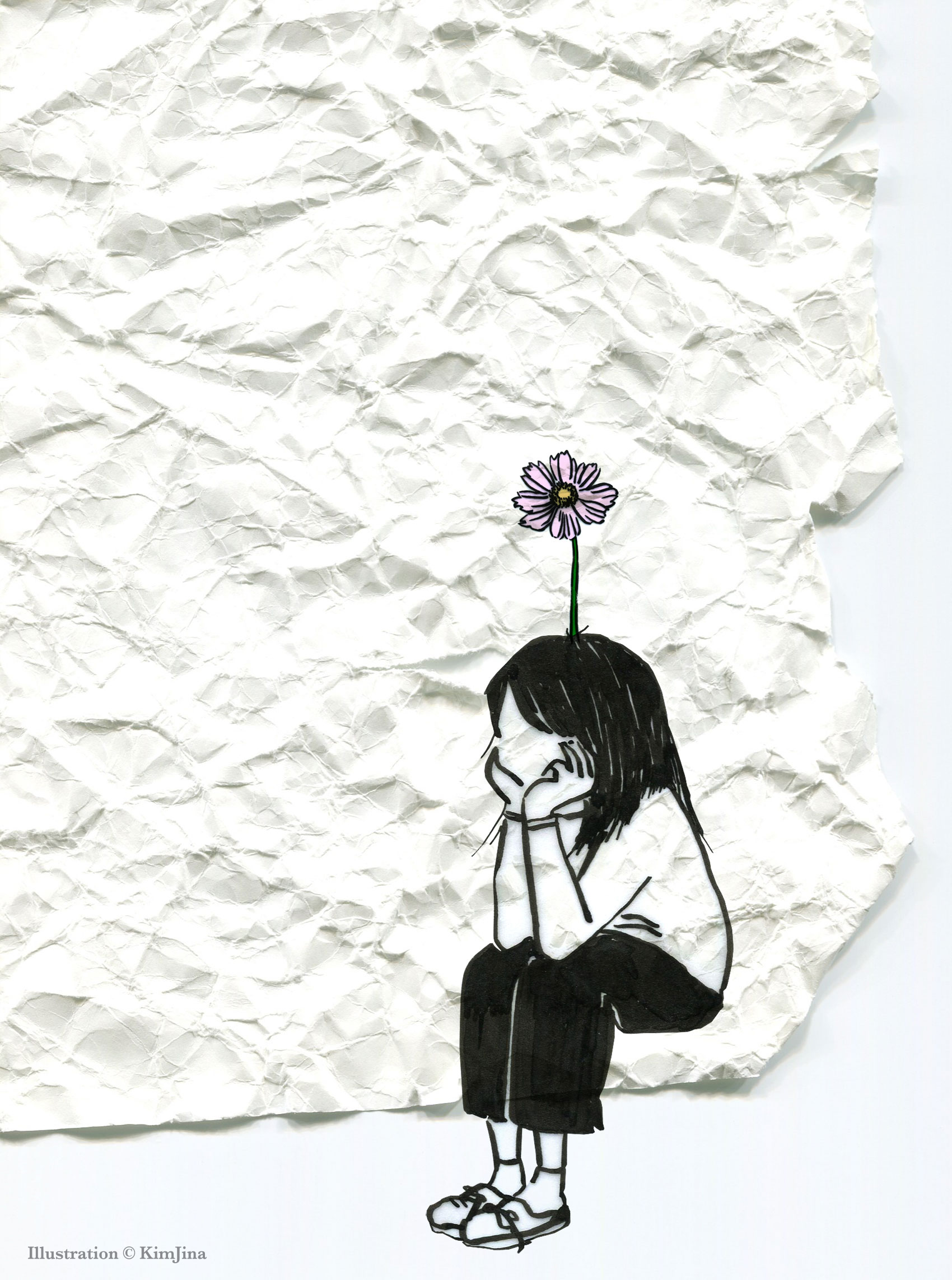 　어디로 옮겨 심어야 할까 소녀는 구겨진 종이같은 일상 위에 있지만, 꽃같은 희망을 버리지 않았다. 