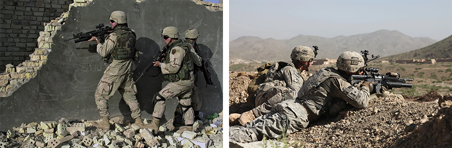 Iraq War: U.S. soldiers(좌)와 Afghanistan War(우)(이미지 출처: britannica)
