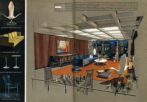 미국 엘름허스트 미술관에서 열린 전시 <플레이보이 건축, 1953-1979전> (2016년 5월 7일-8월 28일)에 전시된 작품. 『플레이보이』에 실렸던  독신 남성을 위한 아파트 인테리어 제안 스케치