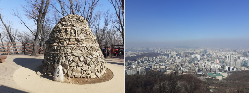 우면산 정상의 소망탑과 정상에서 내려다본 모습