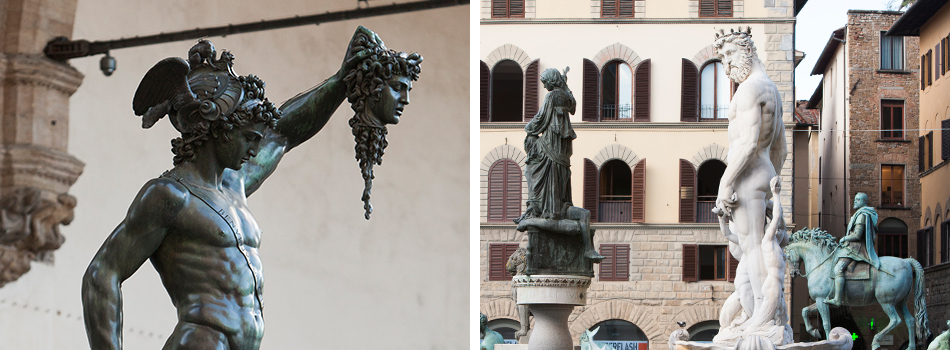 이탈리아 피렌체의 시뇨리아 광장의 조각상들