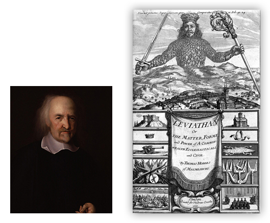 영국 철학자 토머스 홉스(T. Hobbes, 1588~1679)(좌)의 대표작 『리바이어던』 표지(우) (이미지 출처: 위키백과)