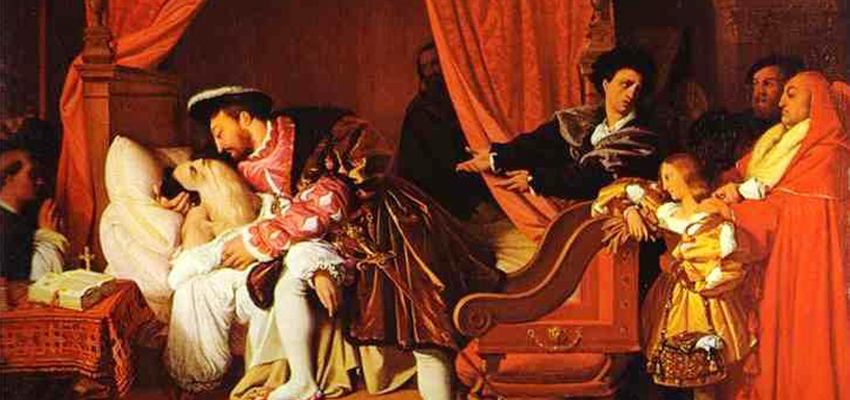 프랑수아 1세의 품 안에서 숨을 거두는 레오나르도 다빈치, 앵그르 그림(1818년)