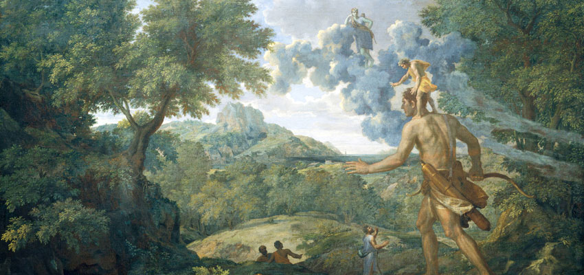 거인의 어깨 위에 올라간 난쟁이를 그린 니콜라 푸생의 그림 ‘태양을 찾는 장님 오리온’(1658)