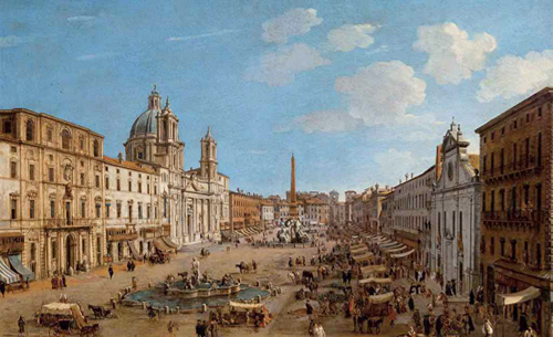 가스파르 반 비텔(Gaspar van Wittel) <로마 나보라 광장(Piazza Navona, Rome)>,1699년, 캔버스에 유채, 96.5 x 216cm